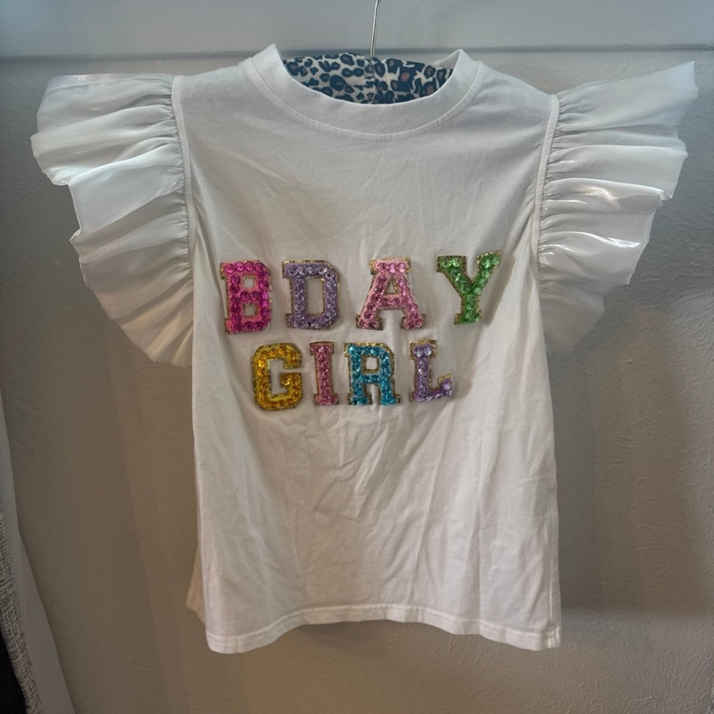 Lola White and Pink Short Sleeve Tee with Ruffled Sleeves